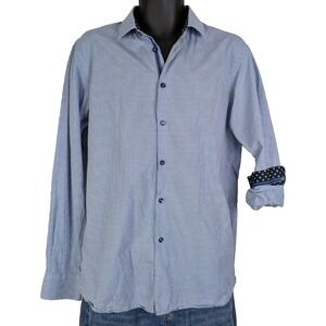 BLU by Polifroni Blue Gingham Check Modern Fit Dress Shirt L
